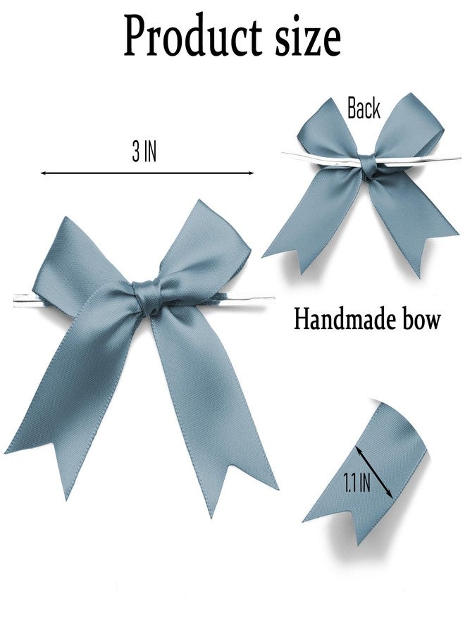 TULOBI 50 Counts Dusty Blue Twist Tie Bows 3.1" Pre-Tied Satin Ribbon Bow Decor Mini Twist Tie Bows for Gift Wrapping Treat Bags Cake Bridal Baby Shower Birthday Party Favors Wedding Decorations - Image 2